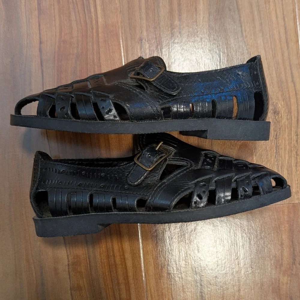 Panama Jack Vintage Genuine Leather Black Fisherman Sandals Unisex‎ Kids 8 1/2